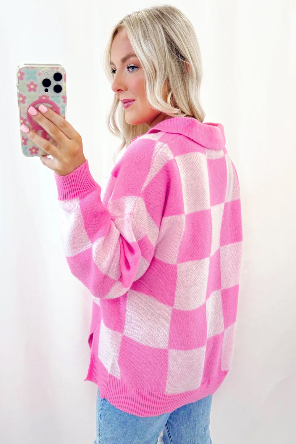 Pink Checkered Sweater