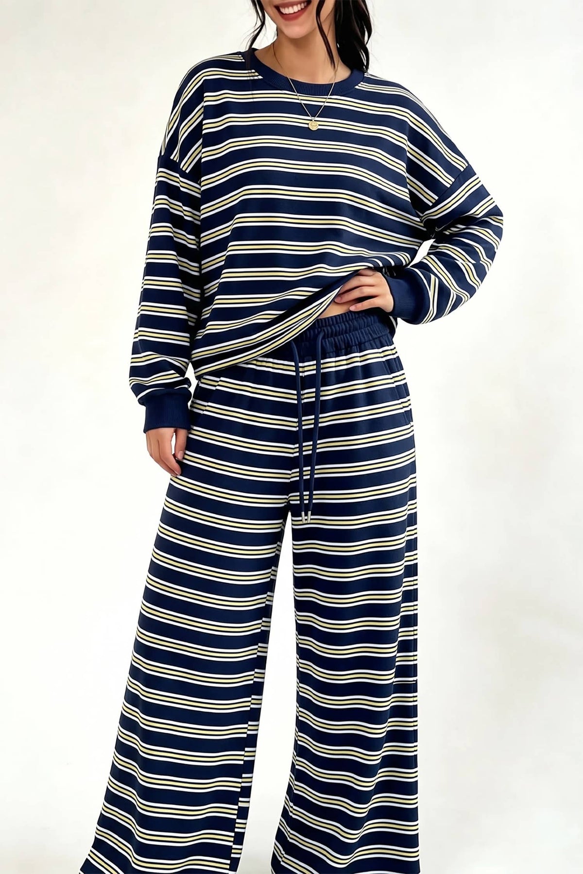 Back Cutout Top and Wide Leg Pants