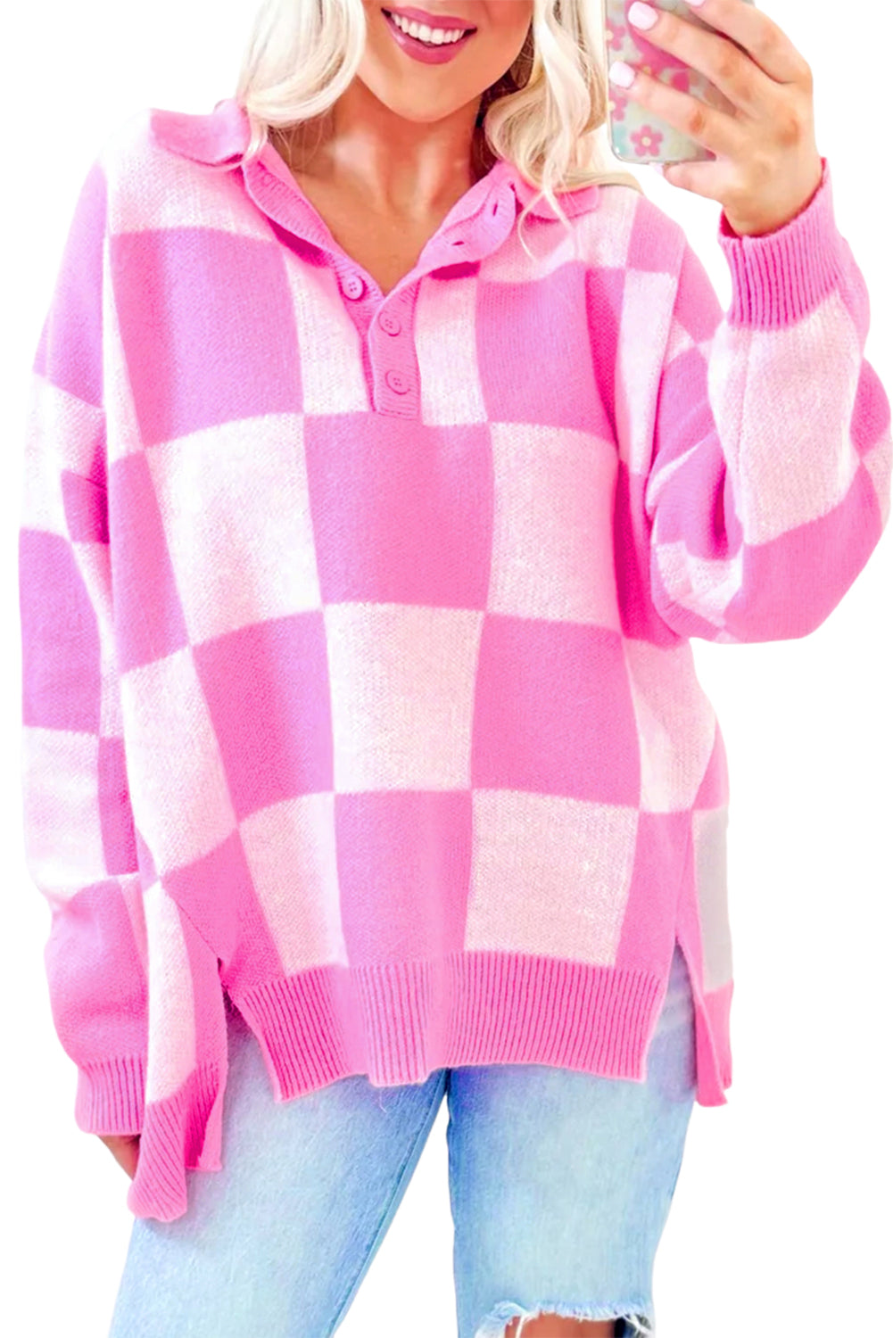Pink Checkered Sweater