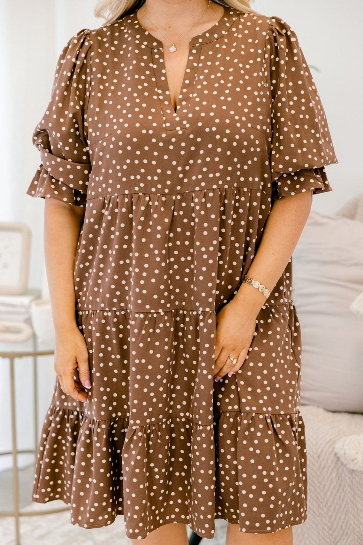Off Duty Brown Polka Dot Dress