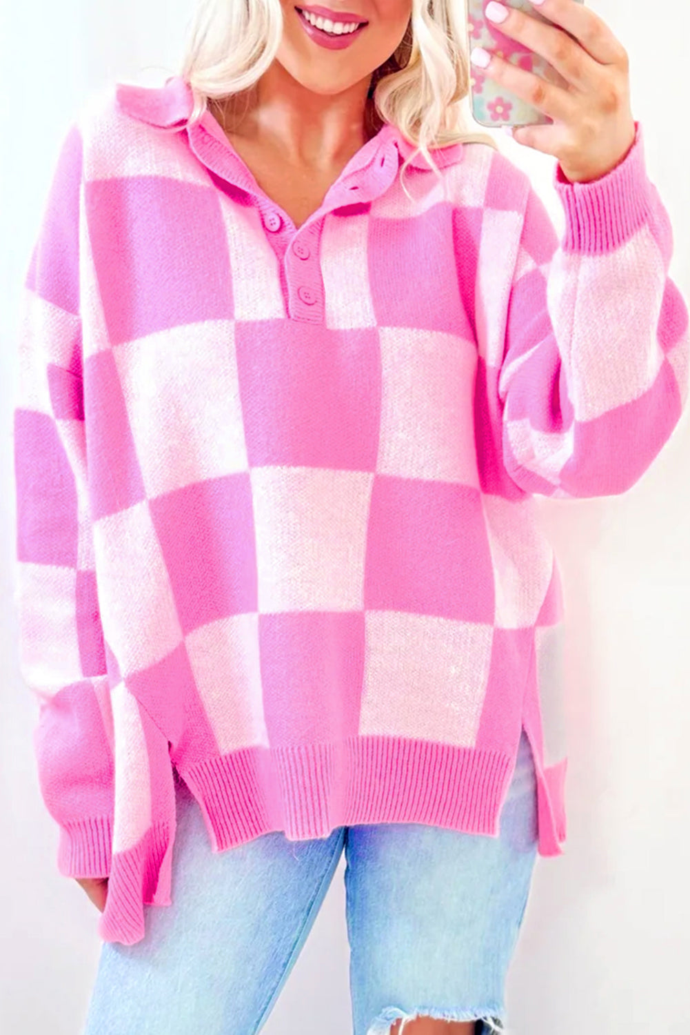 Pink Checkered Sweater
