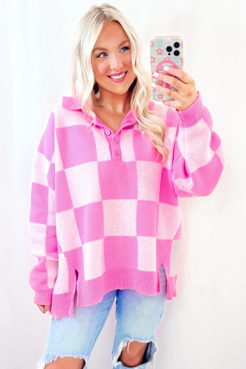 Pink Checkered Sweater