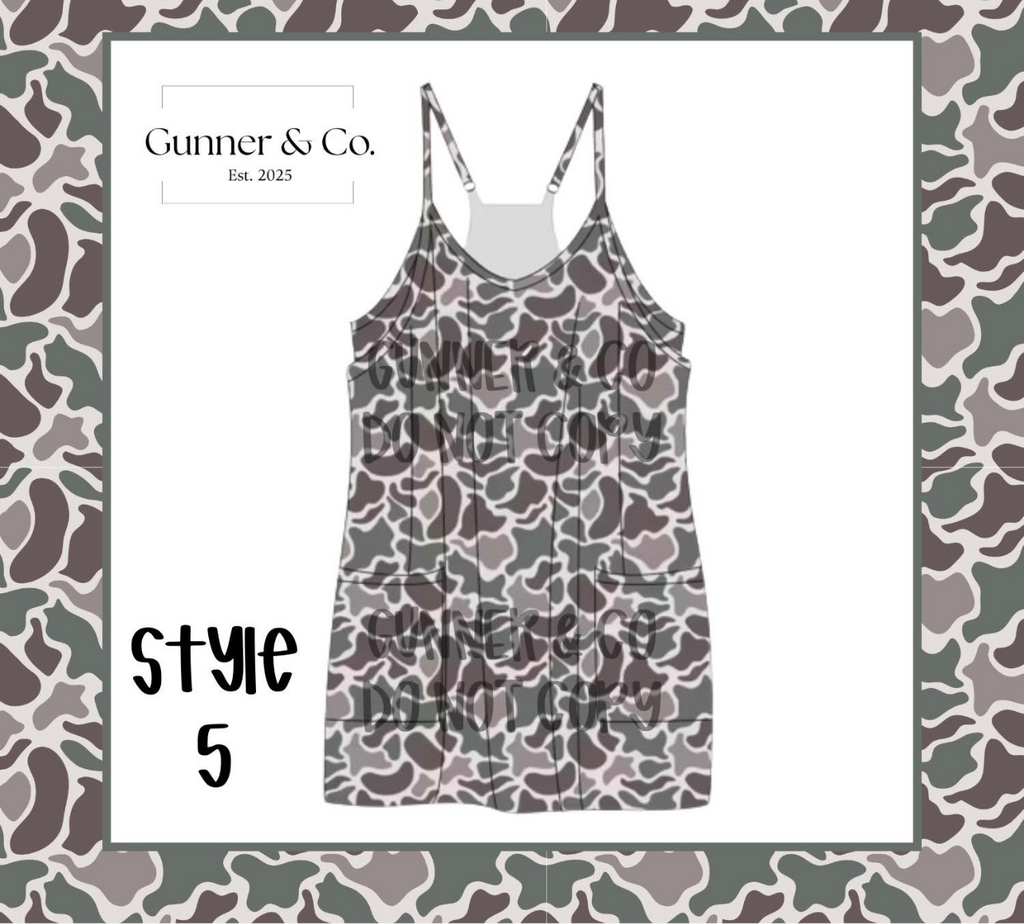 RTS ADULT CAMO DRESS ROMPERS